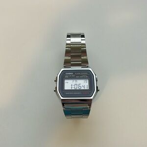 Casio Watch Unisex 33mm Silver Tone Black Digital Adjustable Band 593 A158W